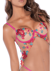 Nuisette en résille et dentelle florale rose et string assorti - MAL7609SEGA