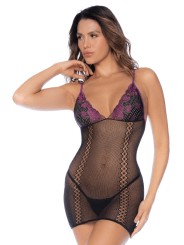 Nuisette en résille ajourée noire et violette - MAL1123BKPU