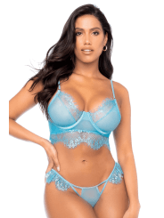 Ensemble 2 pièces en dentelle à cils bleue - MAL8920LBLU