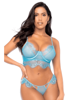Ensemble 2 pièces en dentelle à cils bleue - MAL8920LBLU