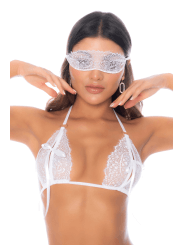Ensemble 3 pièces blanc soutien gorge, masque et string - MAL8936WHT
