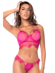 Ensemble 2 pièces en dentelle à cils rose - MAL8920LPNK