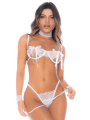 Ensemble 4 pièces en dentelle à cils blanche - MAL8937WHT