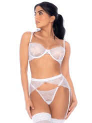 Ensemble 3 pièces en dentelle à cils blanche - MAL8935WHT