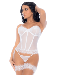 Ensemble 4 pièces blanc, bustier, string et 2 jarretières - MAL8933WHT