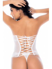 Ensemble 4 pièces blanc, bustier, string et 2 jarretières - MAL8933WHT