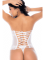 Ensemble 4 pièces blanc, bustier, string et 2 jarretières - MAL8933WHT