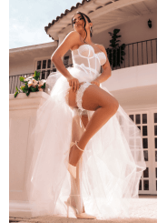 Ensemble 4 pièces blanc, bustier, string et 2 jarretières - MAL8933WHT