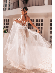 Ensemble 4 pièces blanc, bustier, string et 2 jarretières - MAL8933WHT