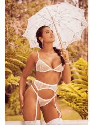 Ensemble 3 pièces en dentelle blanche avec perles - MAL8931WHT