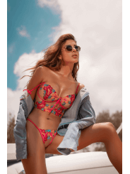 Ensemble 2 pièces brodé rose et bleu, bustier et string - MAL8926SEGA