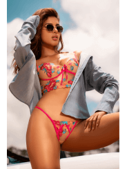 Ensemble 2 pièces brodé rose et bleu, bustier et string - MAL8926SEGA