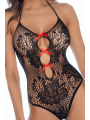 Body en résille et menottes noir et rouge - MAL1133BL/R