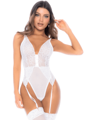 Body blanc avec jarretelles intégrées - MAL8934WHT