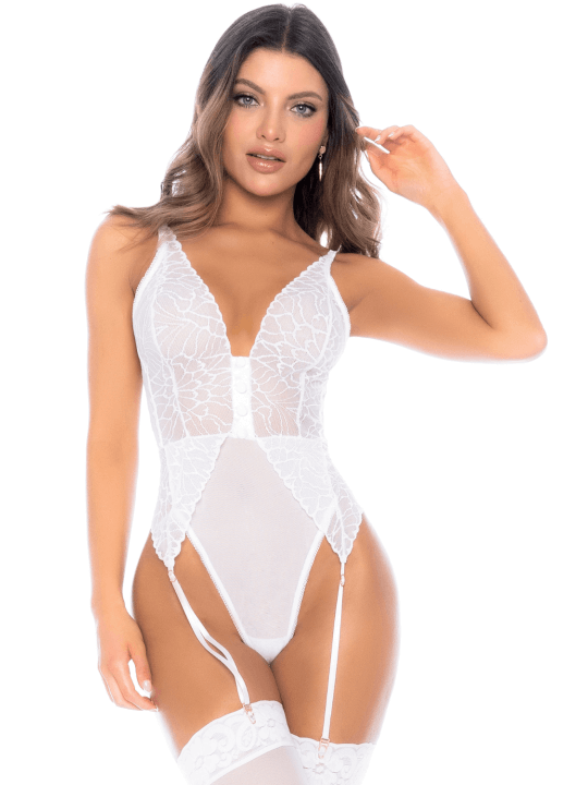 Body blanc avec jarretelles intégrées - MAL8934WHT