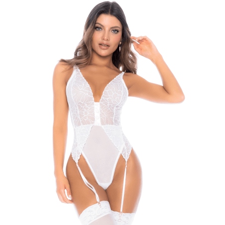 Body blanc avec jarretelles intégrées - MAL8934WHT