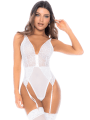 Body blanc avec jarretelles intégrées - MAL8934WHT