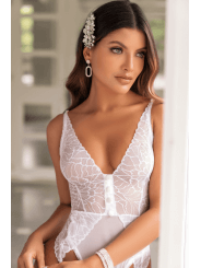 Body blanc avec jarretelles intégrées - MAL8934WHT