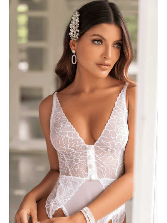 Body blanc avec jarretelles intégrées - MAL8934WHT