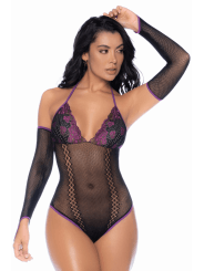 Body noir et violet et mitaines amovibles - MAL1121BKPU