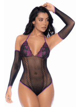 Body noir et violet et mitaines amovibles - MAL1121BKPU
