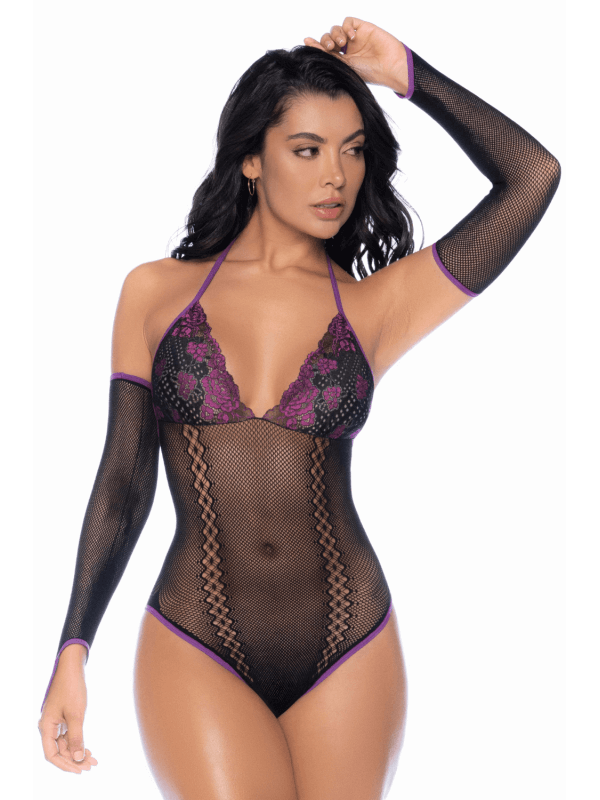 Body noir et violet et mitaines amovibles - MAL1121BKPU
