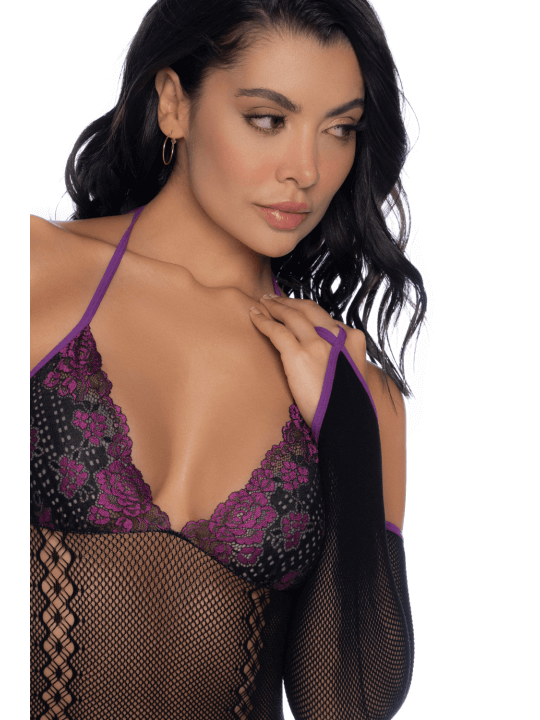 Body noir et violet et mitaines amovibles - MAL1121BKPU
