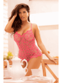 Combishort en dentelle transparente couleur cerise - MAL7543CHRY