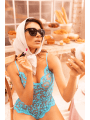 Combishort en dentelle transparente turquoise - MAL7543TQ