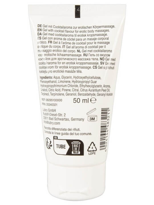 Lubrifiant et gel de massage végétalien comestible sex on the beach goût fruité  50ml - R629510