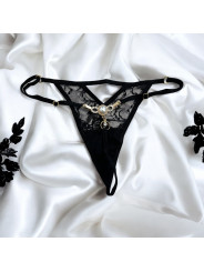 String noir avec bijou perle  strass dorés - PA06MBLK