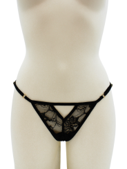 String noir avec bijou perle  strass dorés - PA06MBLK