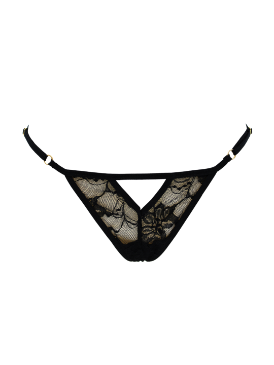 String noir avec bijou perle  strass dorés - PA06MBLK