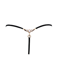 String noir avec bijou perle  strass dorés - PA06MBLK