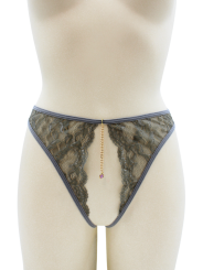 String gris avec bijou couleur aléatoire et chaîne dorée - PA05MGREY