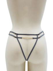 String gris avec bijou couleur aléatoire et chaîne dorée - PA05MGREY