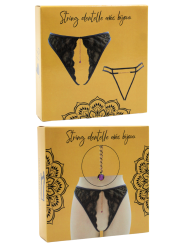 String gris avec bijou couleur aléatoire et chaîne dorée - PA05MGREY