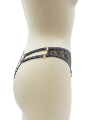 String gris avec bijou couleur aléatoire et chaîne dorée - PA05MGREY