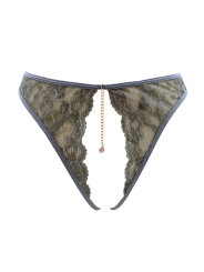 String gris avec bijou couleur aléatoire et chaîne dorée - PA05MGREY