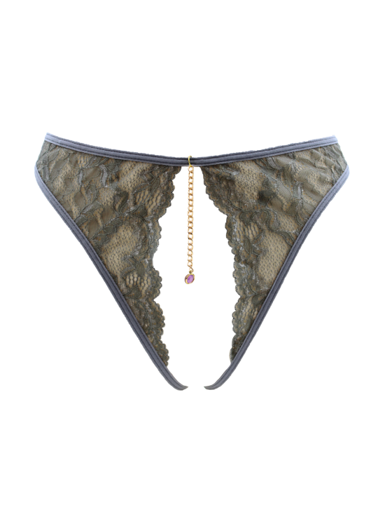 String gris avec bijou couleur aléatoire et chaîne dorée - PA05MGREY