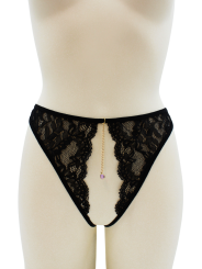 String noir avec bijou couleur aléatoire et chaîne dorée - PA05MBLK