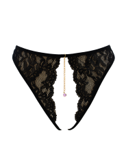 String noir avec bijou couleur aléatoire et chaîne dorée - PA05MBLK