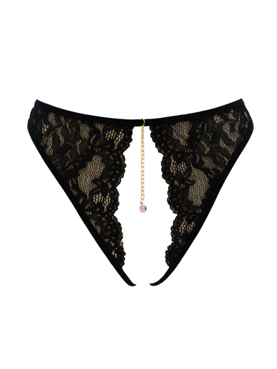String noir avec bijou couleur aléatoire et chaîne dorée - PA05MBLK