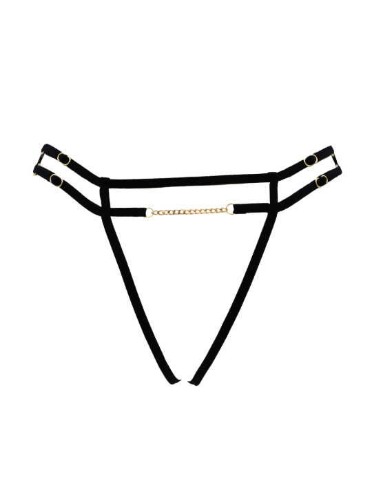 String noir avec bijou couleur aléatoire et chaîne dorée - PA05MBLK