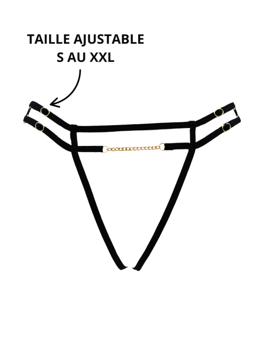 String noir avec bijou couleur aléatoire et chaîne dorée - PA05MBLK
