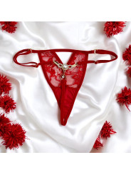 String rouge avec bijou perle  strass dorés - PA06MRED