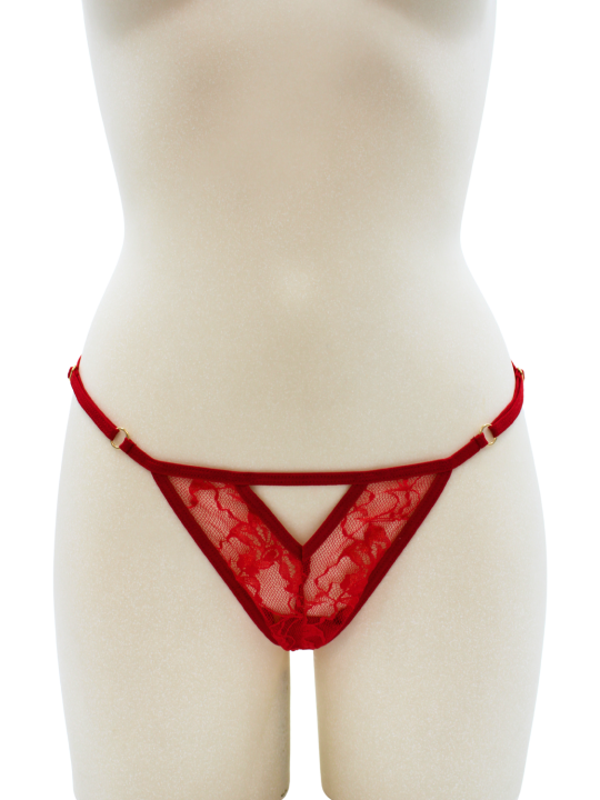 String rouge avec bijou perle  strass dorés - PA06MRED