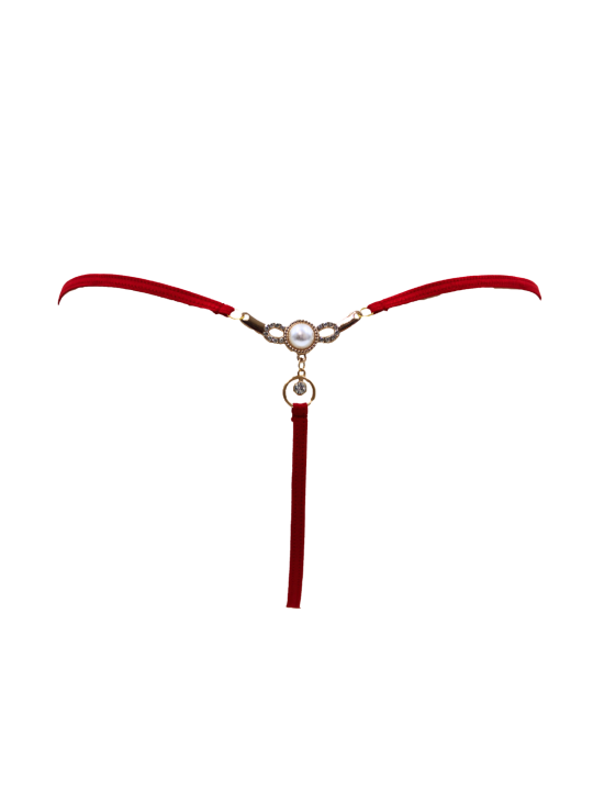 String rouge avec bijou perle  strass dorés - PA06MRED