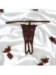 String en dentelle marron ouvert avec chaînes dorées - PA01MBRW