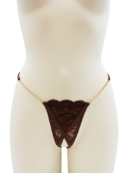 String en dentelle marron ouvert avec chaînes dorées - PA01MBRW